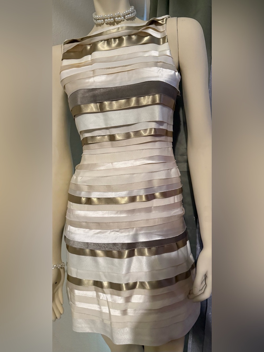 Alice + Olivia Strapless Bandage Mini Dress in Ivory, Champagne and Taupe